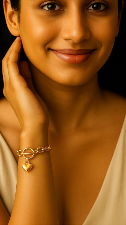 Luna | 18K Gold-Plated Solid Heart Charm OT Buckle Chunky Bracelet