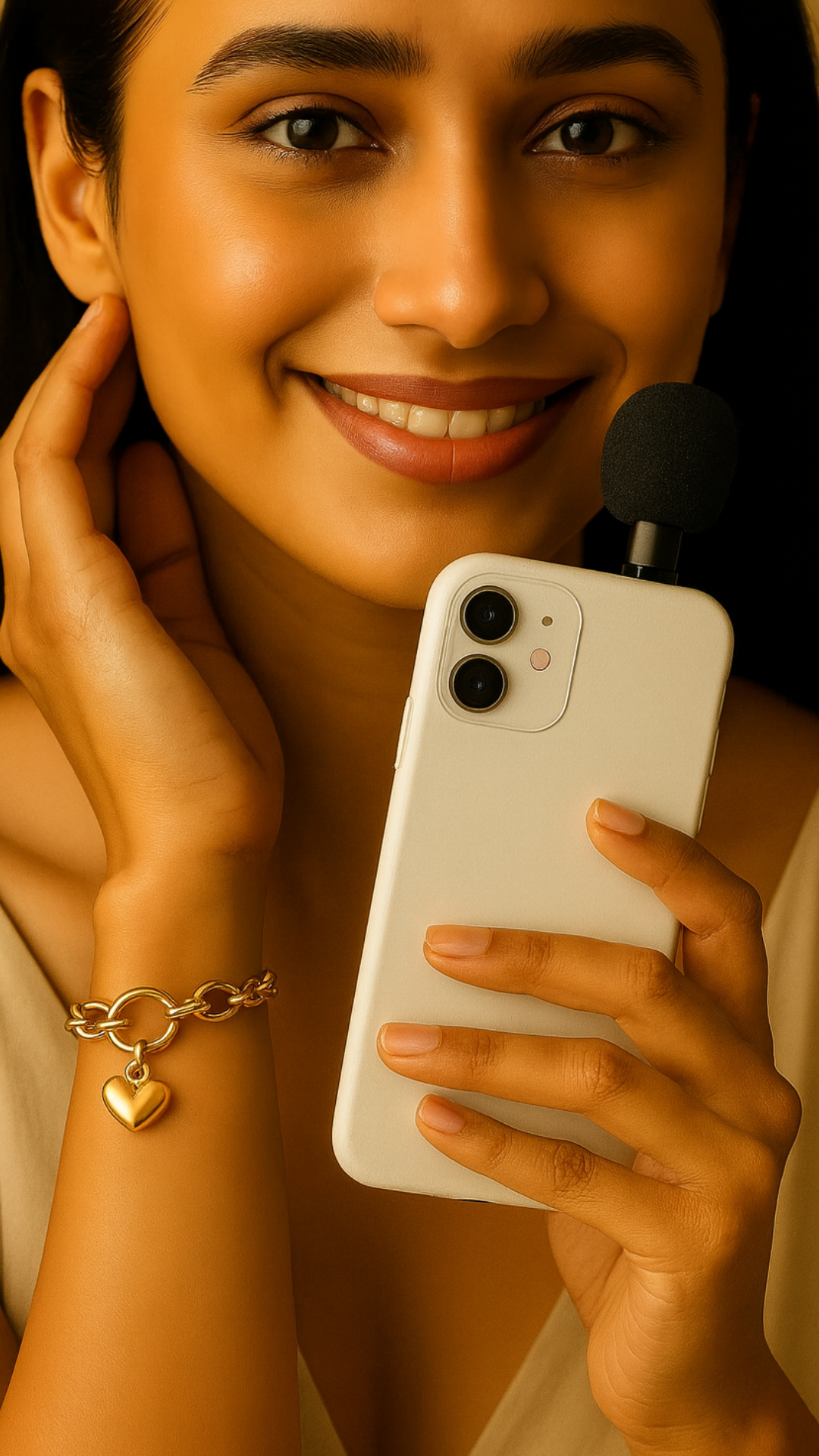 Luna | 18K Gold-Plated Solid Heart Charm OT Buckle Chunky Bracelet