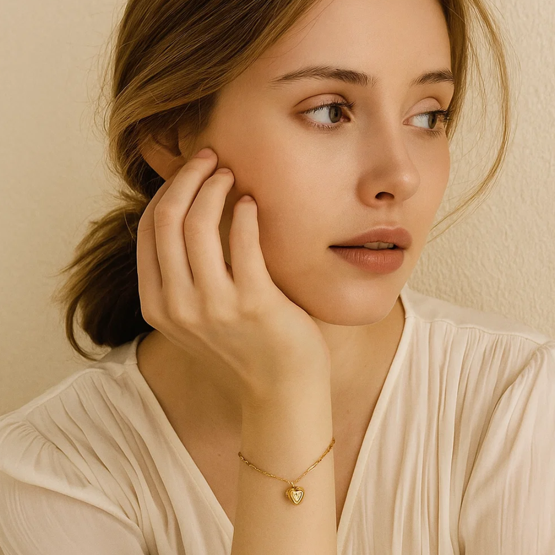 Zeta | Gold Plated Solid Love Heart Charm Bracelet