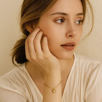 Zeta | Gold Plated Solid Love Heart Charm Bracelet