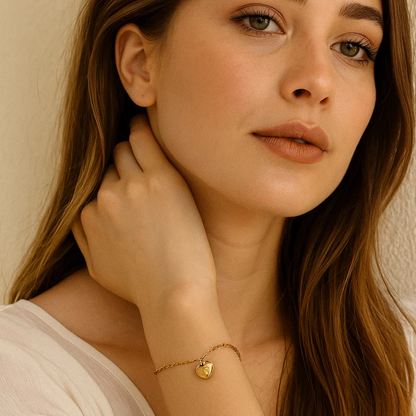 Zeta | Gold Plated Solid Love Heart Charm Bracelet