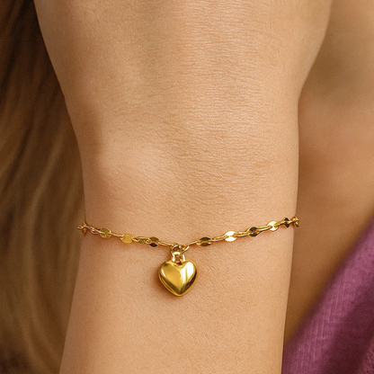Zeta | Gold Plated Solid Love Heart Charm Bracelet
