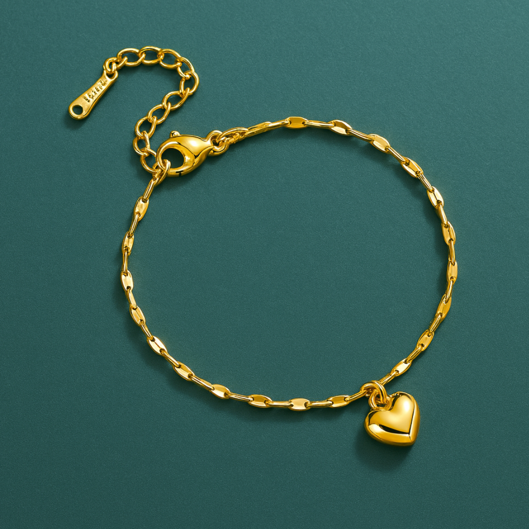 Zeta | Gold Plated Solid Love Heart Charm Bracelet