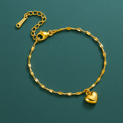 Zeta | Gold Plated Solid Love Heart Charm Bracelet