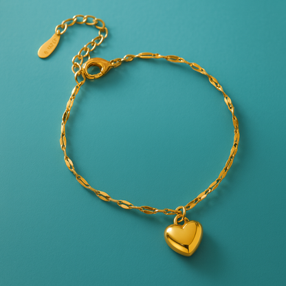 Zeta | Gold Plated Solid Love Heart Charm Bracelet