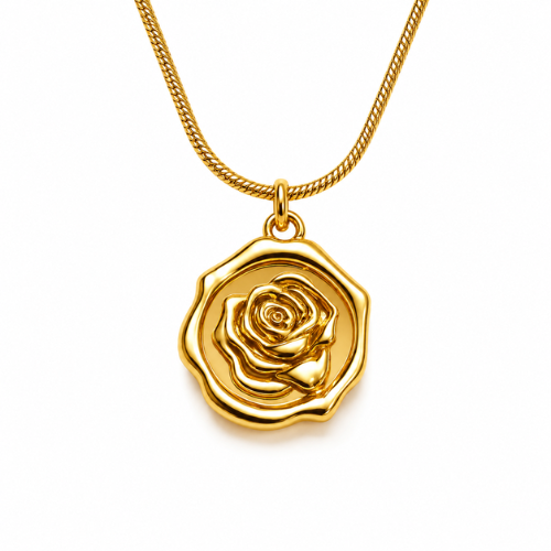 Nevada | Gold Plated Rose Carved Pendant Necklace