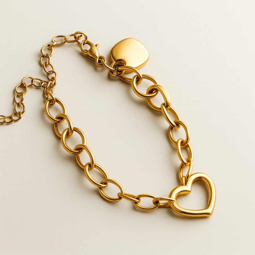 Venelle | 18K Gold-Plated Heart Charm Chunky Bracelet