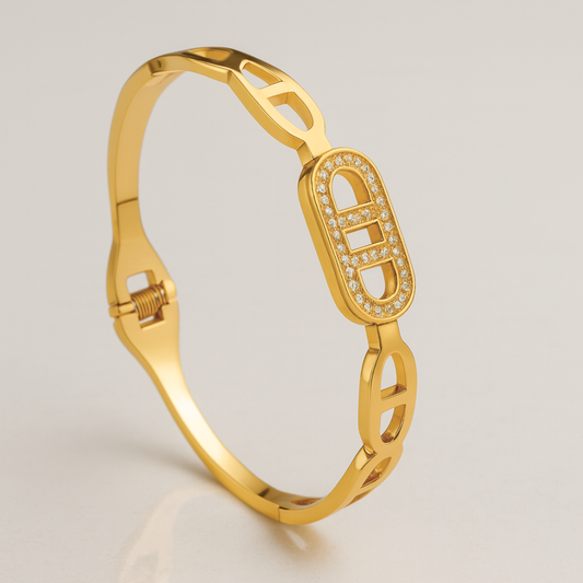 Mida | Gold Plated Circular Zircon Cuff Bracelet Bangle
