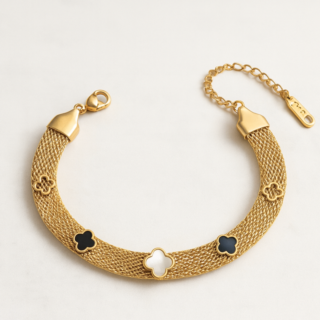 Antalya | Multi Clover Mesh Bracelet 18K Gold Plated Waterproof