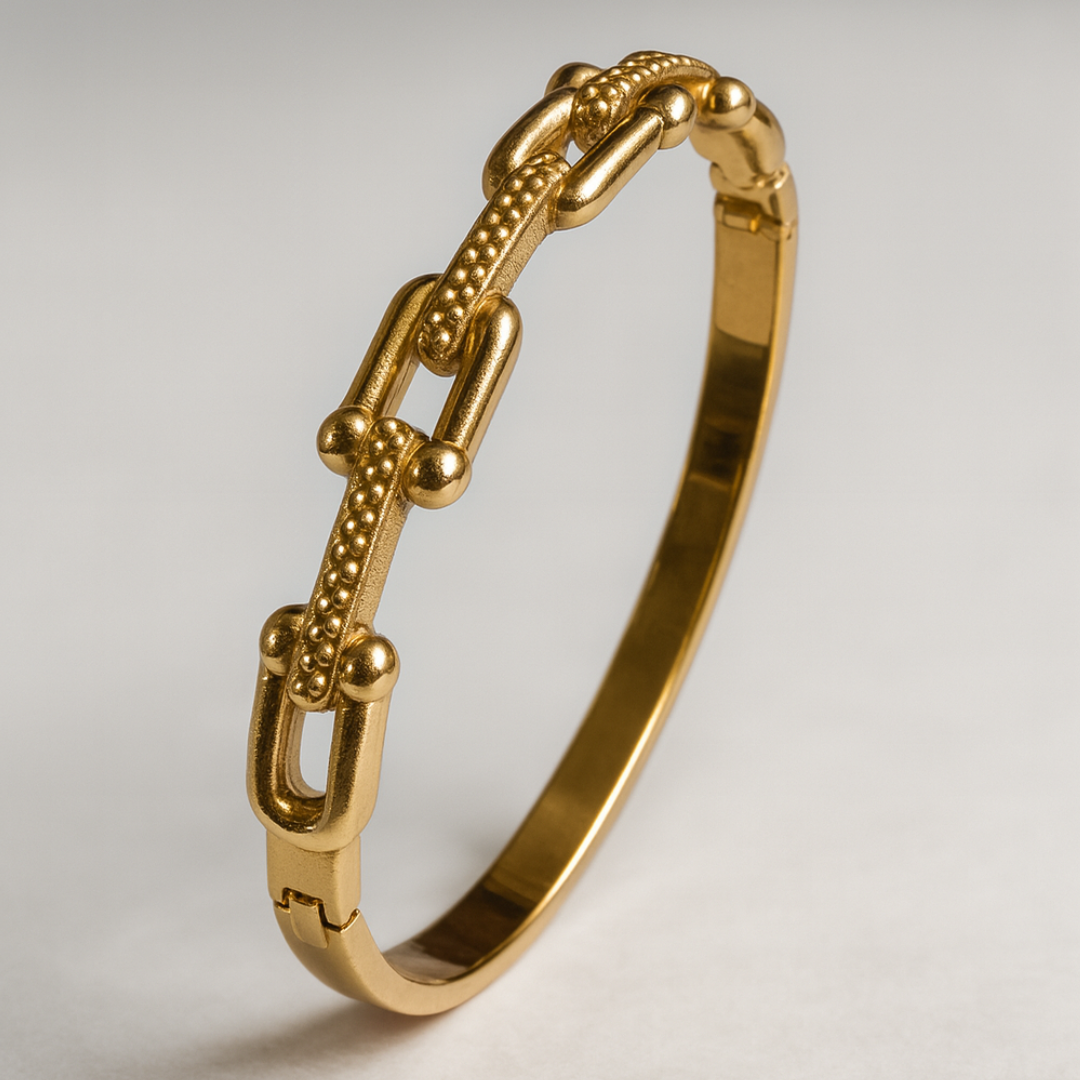 Portia | Gold Plated U-Link Cuff Bangle Bracelet