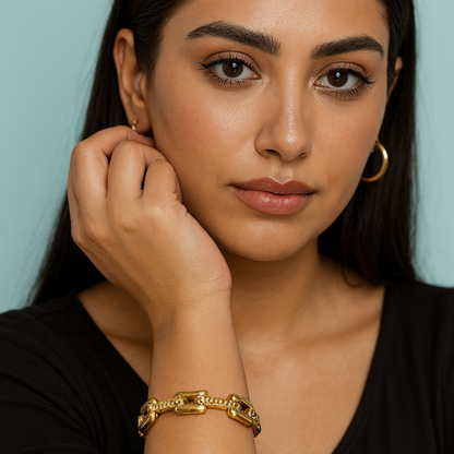Portia | Gold Plated U-Link Cuff Bangle Bracelet