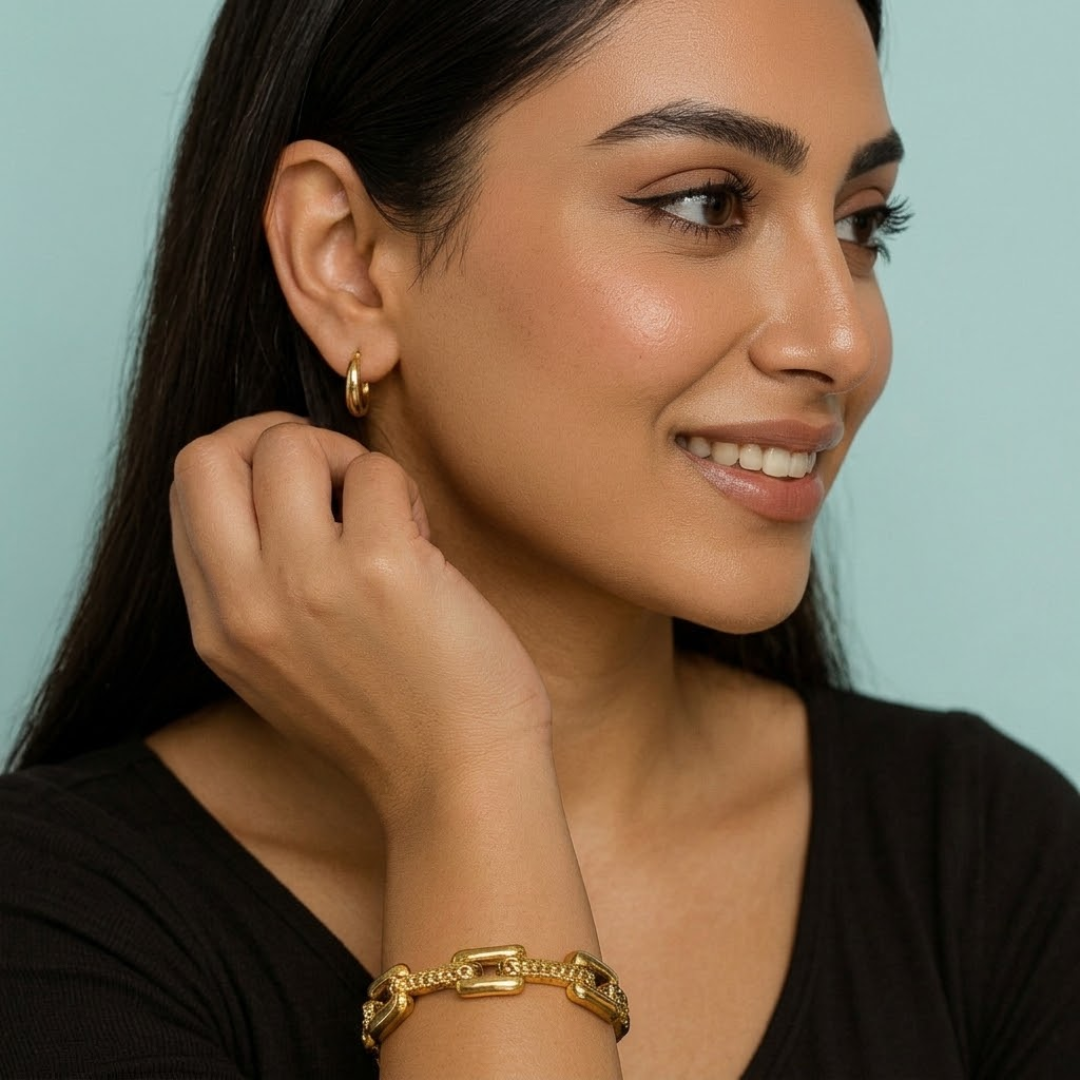 Portia | Gold Plated U-Link Cuff Bangle Bracelet