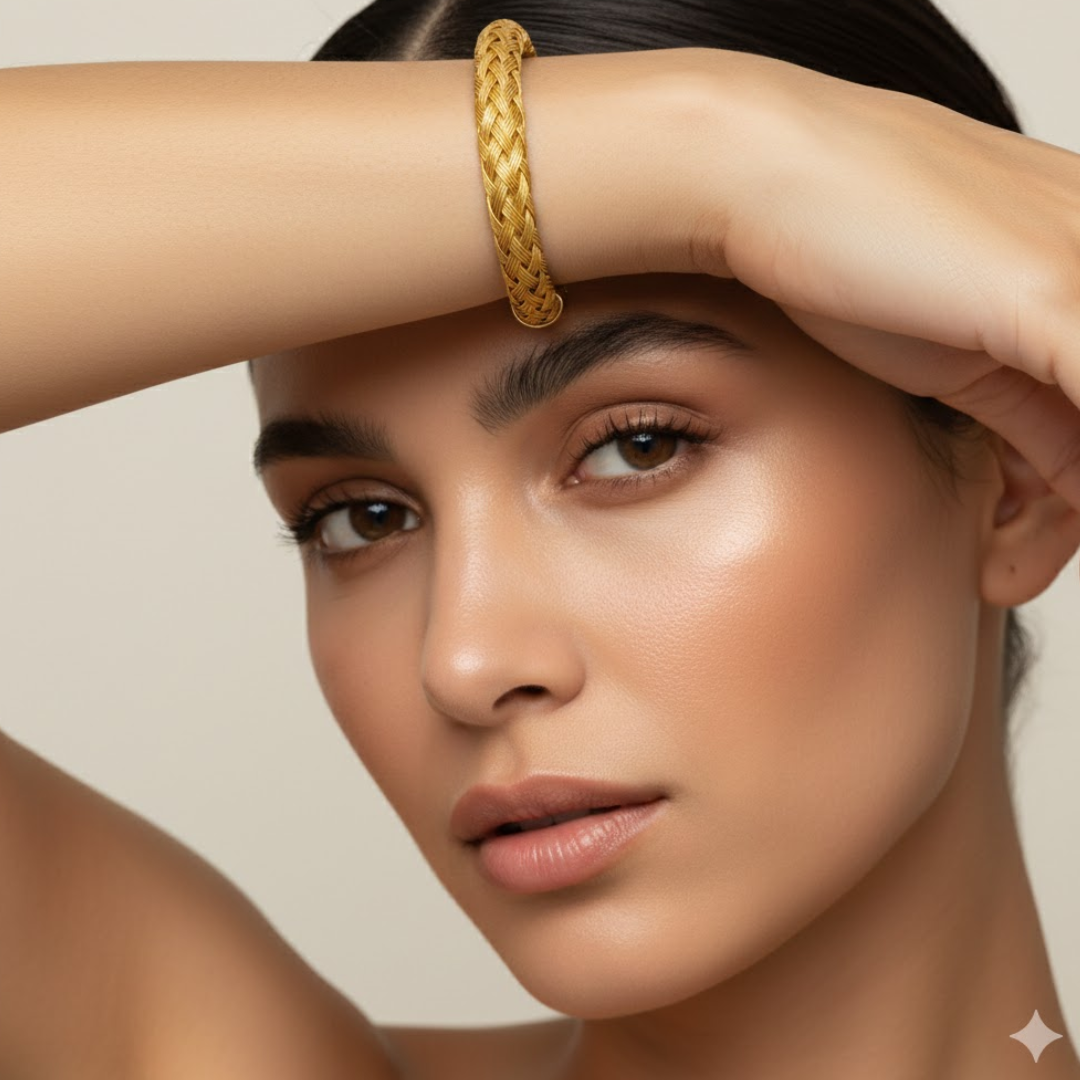 Rosie | Gold Plated Braided Weaved Open Cuff Bangle Bracelet