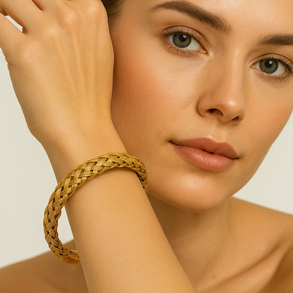 Rosie | Gold Plated Braided Weaved Open Cuff Bangle Bracelet