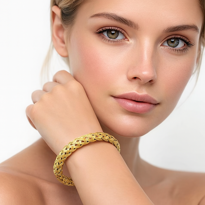Rosie | Gold Plated Braided Weaved Open Cuff Bangle Bracelet