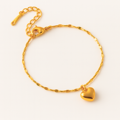 Zeta | Gold Plated Solid Love Heart Charm Bracelet