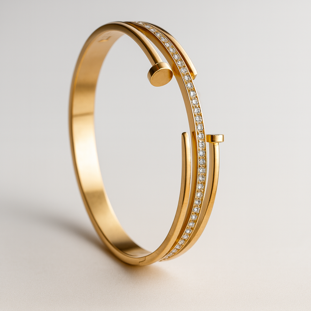 Haven | 18K Gold-Plated Double Nail Head Cuff Bangle Bracelet with Zircons