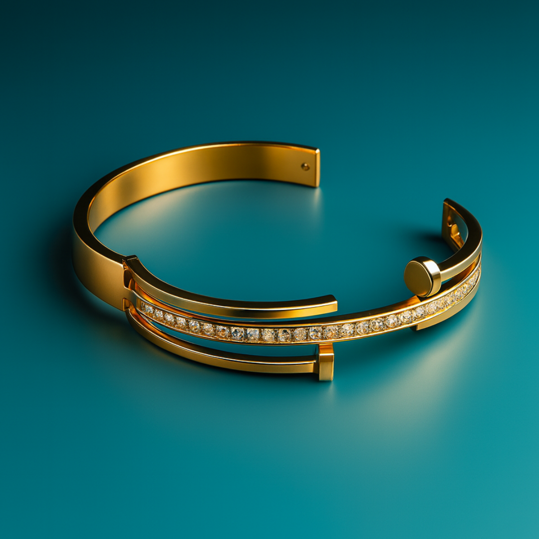 Haven | 18K Gold-Plated Double Nail Head Cuff Bangle Bracelet with Zircons