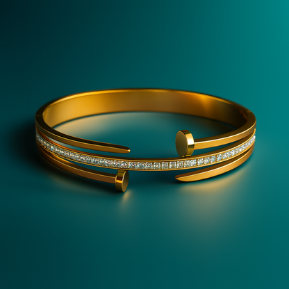 Haven | 18K Gold-Plated Double Nail Head Cuff Bangle Bracelet with Zircons