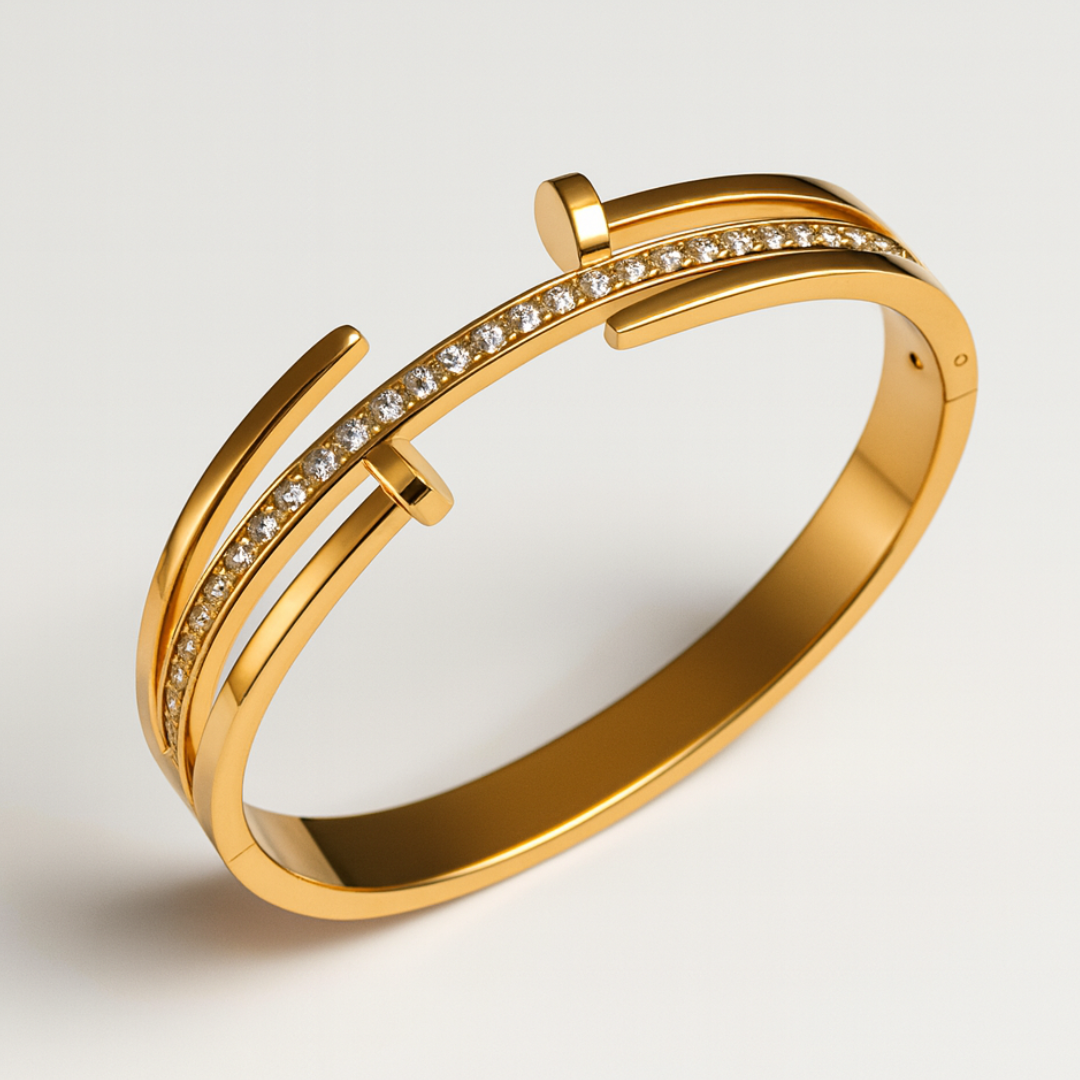 Haven | 18K Gold-Plated Double Nail Head Cuff Bangle Bracelet with Zircons