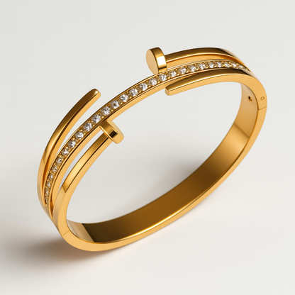 Haven | 18K Gold-Plated Double Nail Head Cuff Bangle Bracelet with Zircons