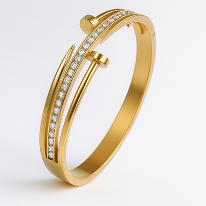 Haven | 18K Gold-Plated Double Nail Head Cuff Bangle Bracelet with Zircons