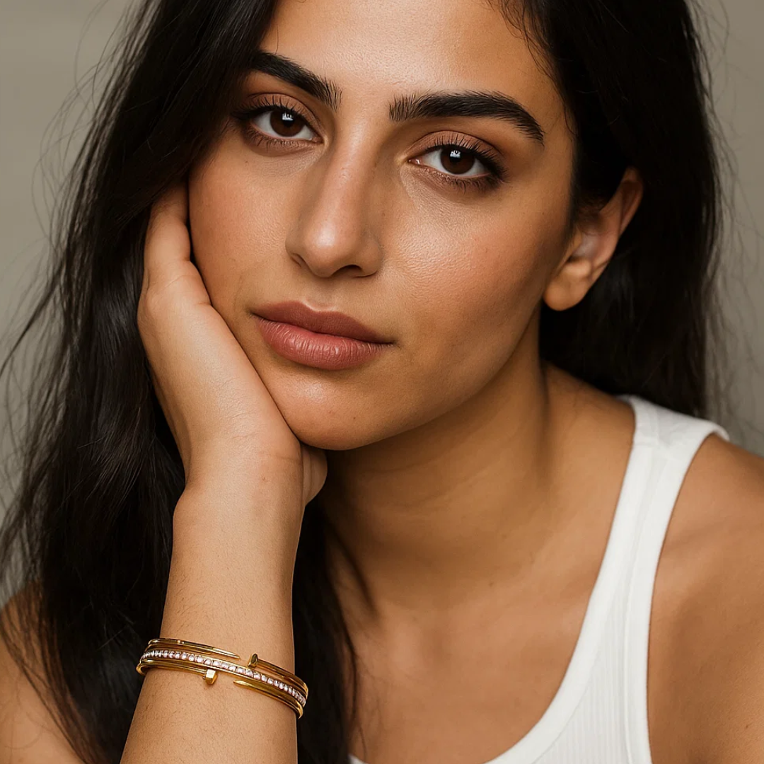 Haven | 18K Gold-Plated Double Nail Head Cuff Bangle Bracelet with Zircons