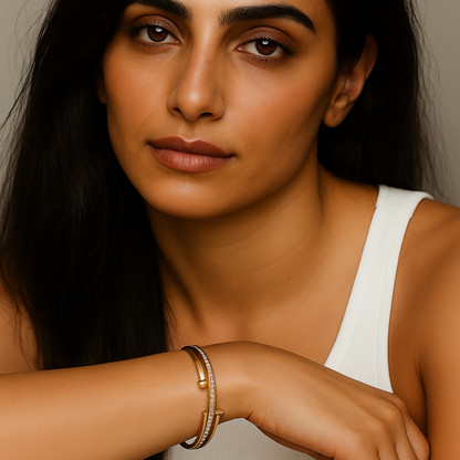 Haven | 18K Gold-Plated Double Nail Head Cuff Bangle Bracelet with Zircons