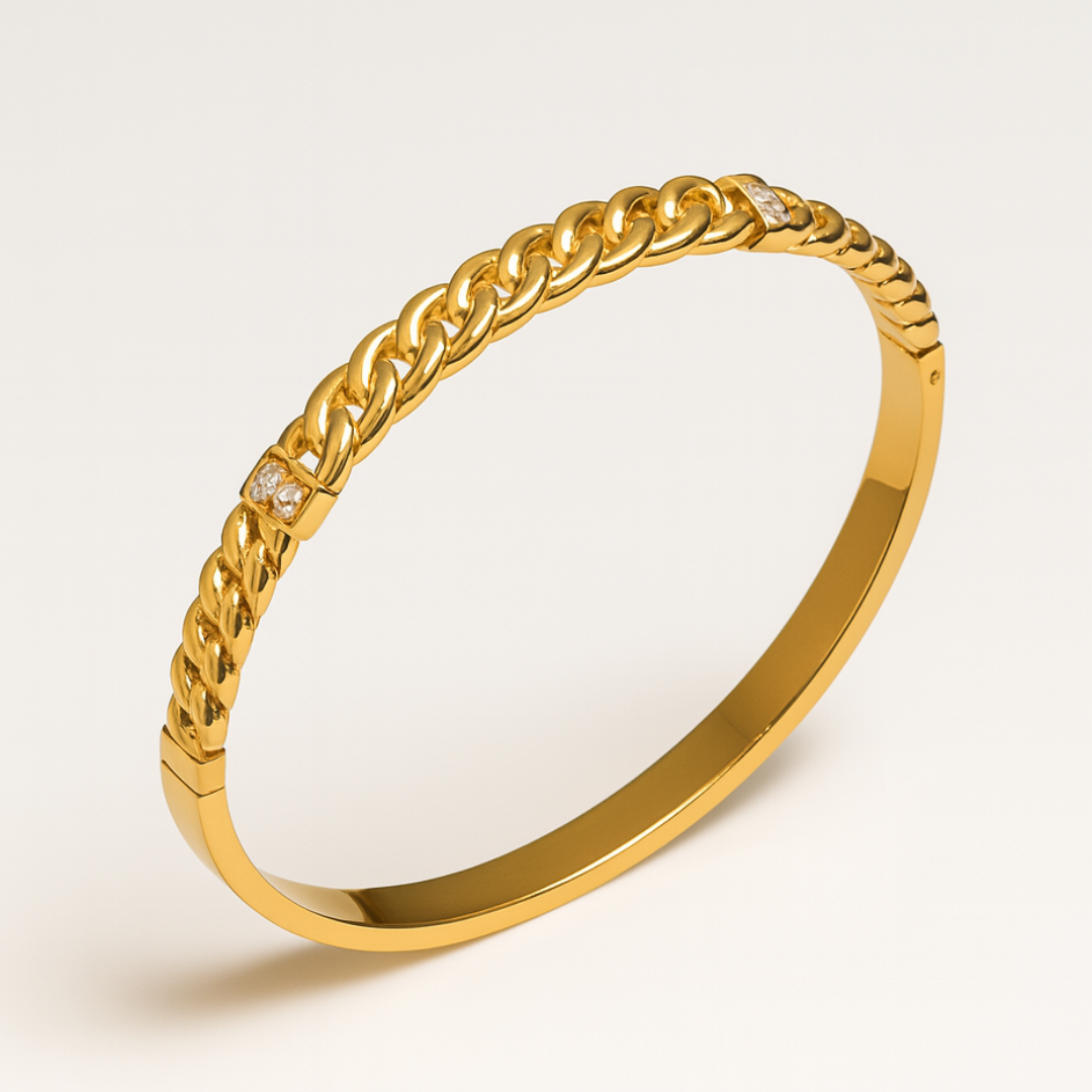 Deanna | Gold Plated Braided Inter-Linked Cuff Bangle Bracelet with Zircons