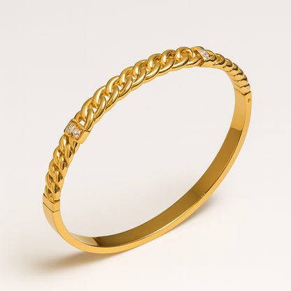 Deanna | Gold Plated Braided Inter-Linked Cuff Bangle Bracelet with Zircons