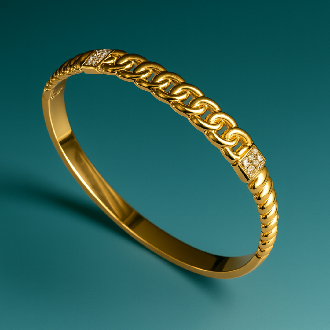 Deanna | Gold Plated Braided Inter-Linked Cuff Bangle Bracelet with Zircons