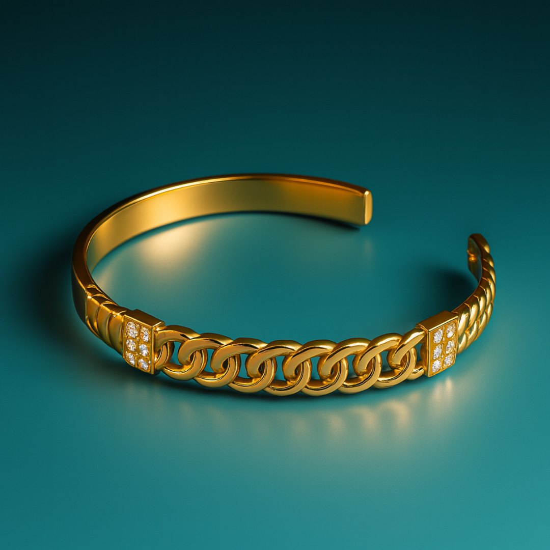 Deanna | Gold Plated Braided Inter-Linked Cuff Bangle Bracelet with Zircons