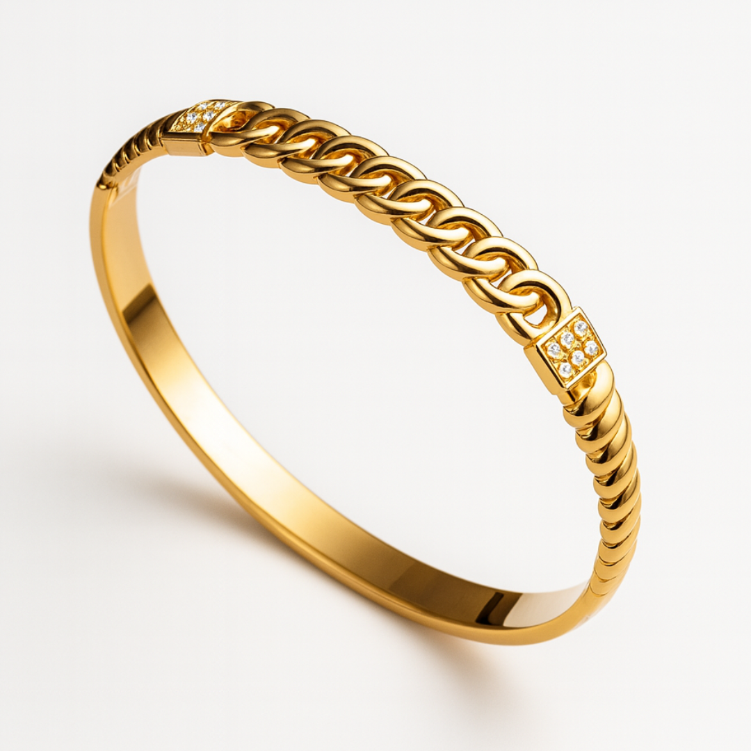 Deanna | Gold Plated Braided Inter-Linked Cuff Bangle Bracelet with Zircons