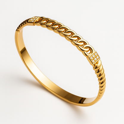 Deanna | Gold Plated Braided Inter-Linked Cuff Bangle Bracelet with Zircons