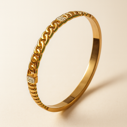 Deanna | Gold Plated Braided Inter-Linked Cuff Bangle Bracelet with Zircons