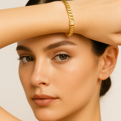 Deanna | Gold Plated Braided Inter-Linked Cuff Bangle Bracelet with Zircons
