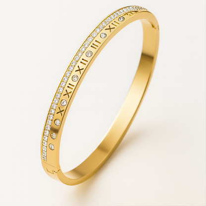 Lucia | 18K Gold Plated Roman Numeral Crystal Cuff Bracelet Bangle