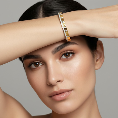 Lucia | 18K Gold Plated Roman Numeral Crystal Cuff Bracelet Bangle