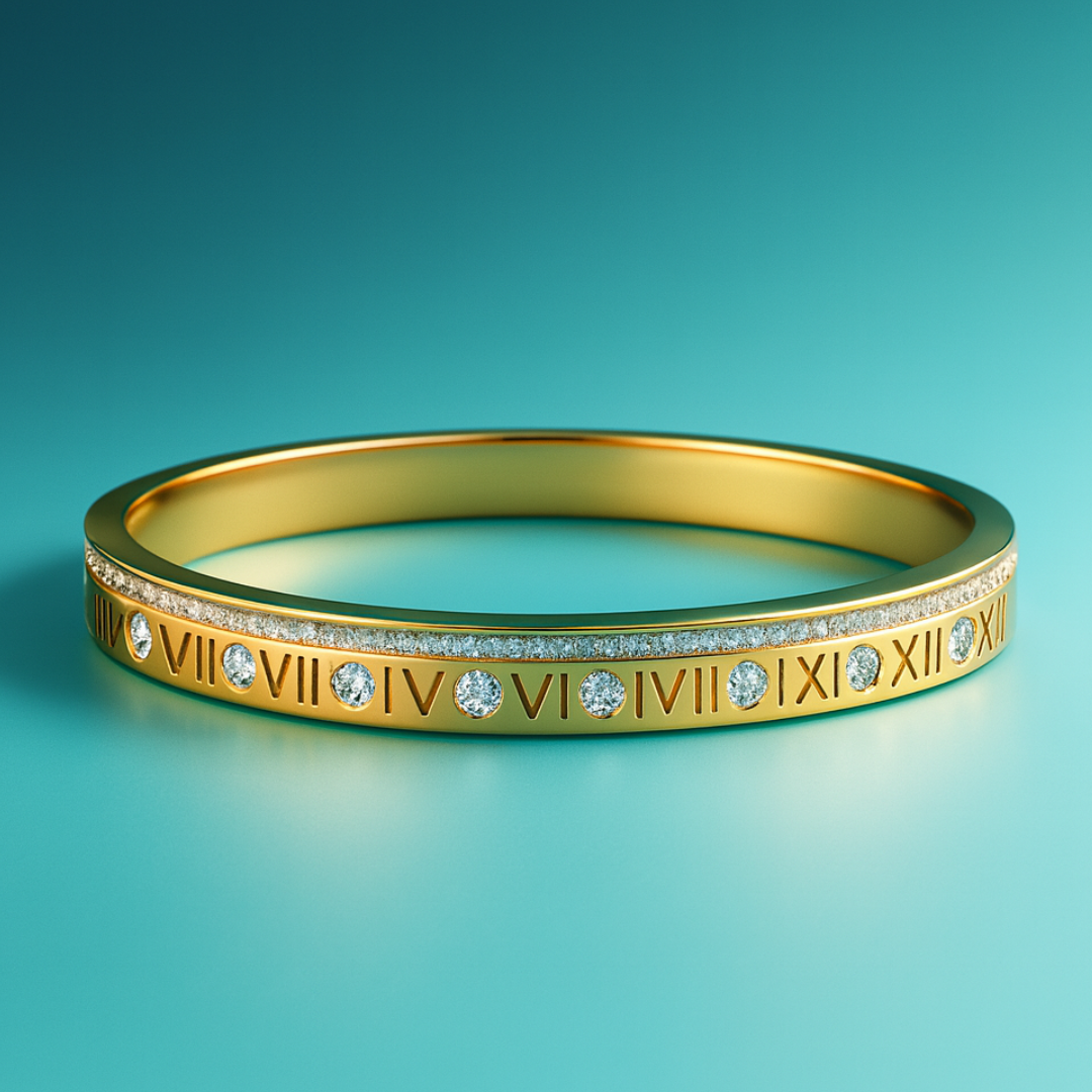 Lucia | 18K Gold Plated Roman Numeral Crystal Cuff Bracelet Bangle