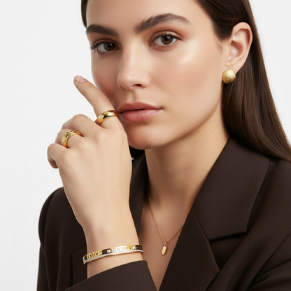 Lucia | 18K Gold Plated Roman Numeral Crystal Cuff Bracelet Bangle
