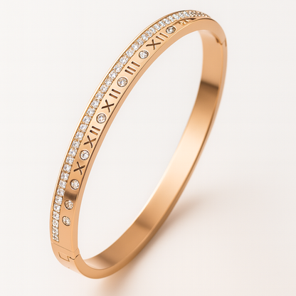 Lucia | 18K Gold Plated Roman Numeral Crystal Cuff Bracelet Bangle