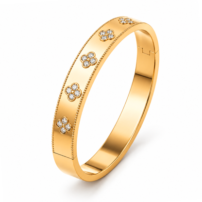 Christine | Gold Plated Pavé Clover Bangle