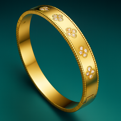 Christine | Gold Plated Four-Leaf Clover Cuff Bracelet Bangle