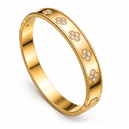 Christine | Gold Plated Pavé Clover Bangle