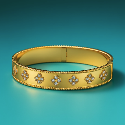 Christine | Gold Plated Four-Leaf Clover Cuff Bracelet Bangle