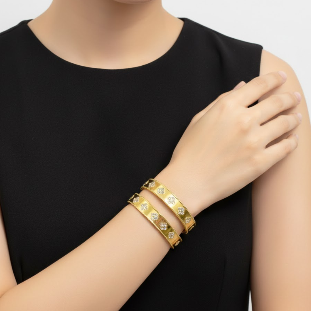 Christine | Gold Plated Four-Leaf Clover Cuff Bracelet Bangle