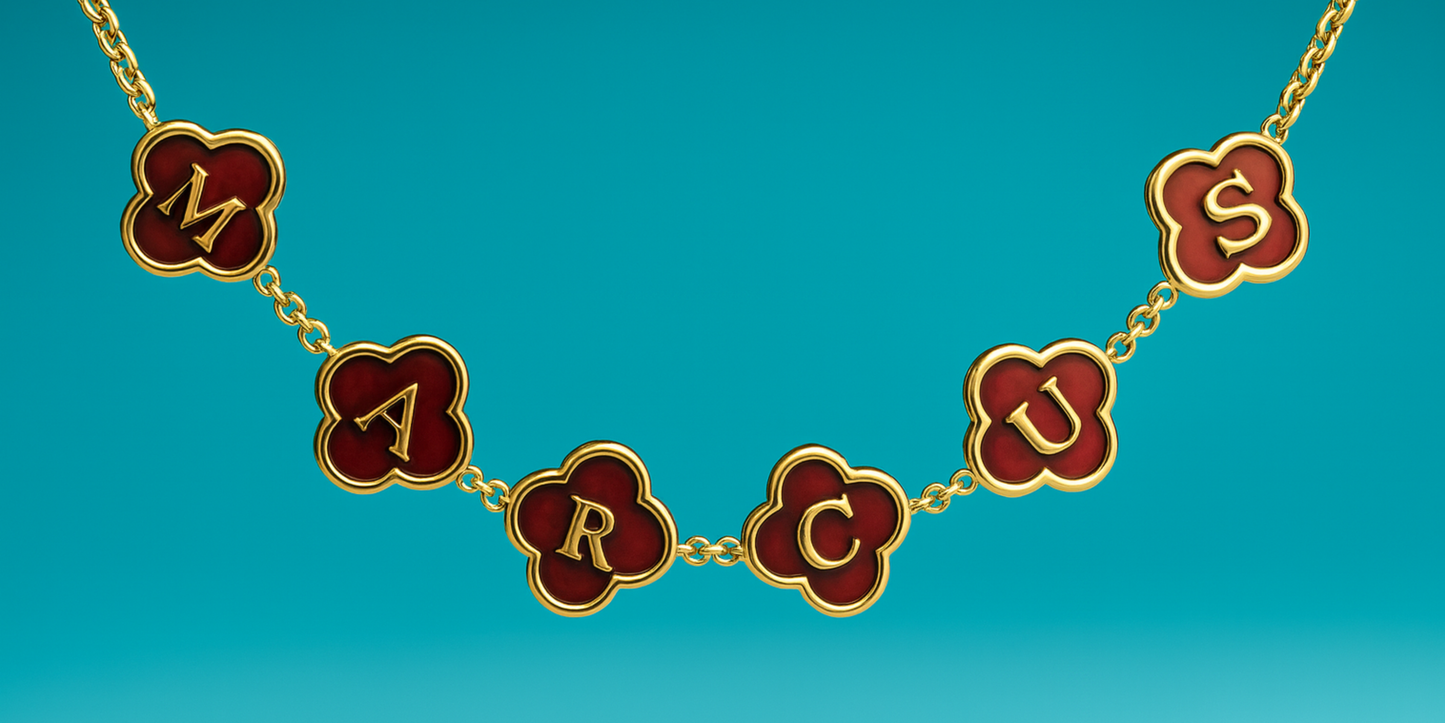 Avril Personalised Red Clover Name Necklace