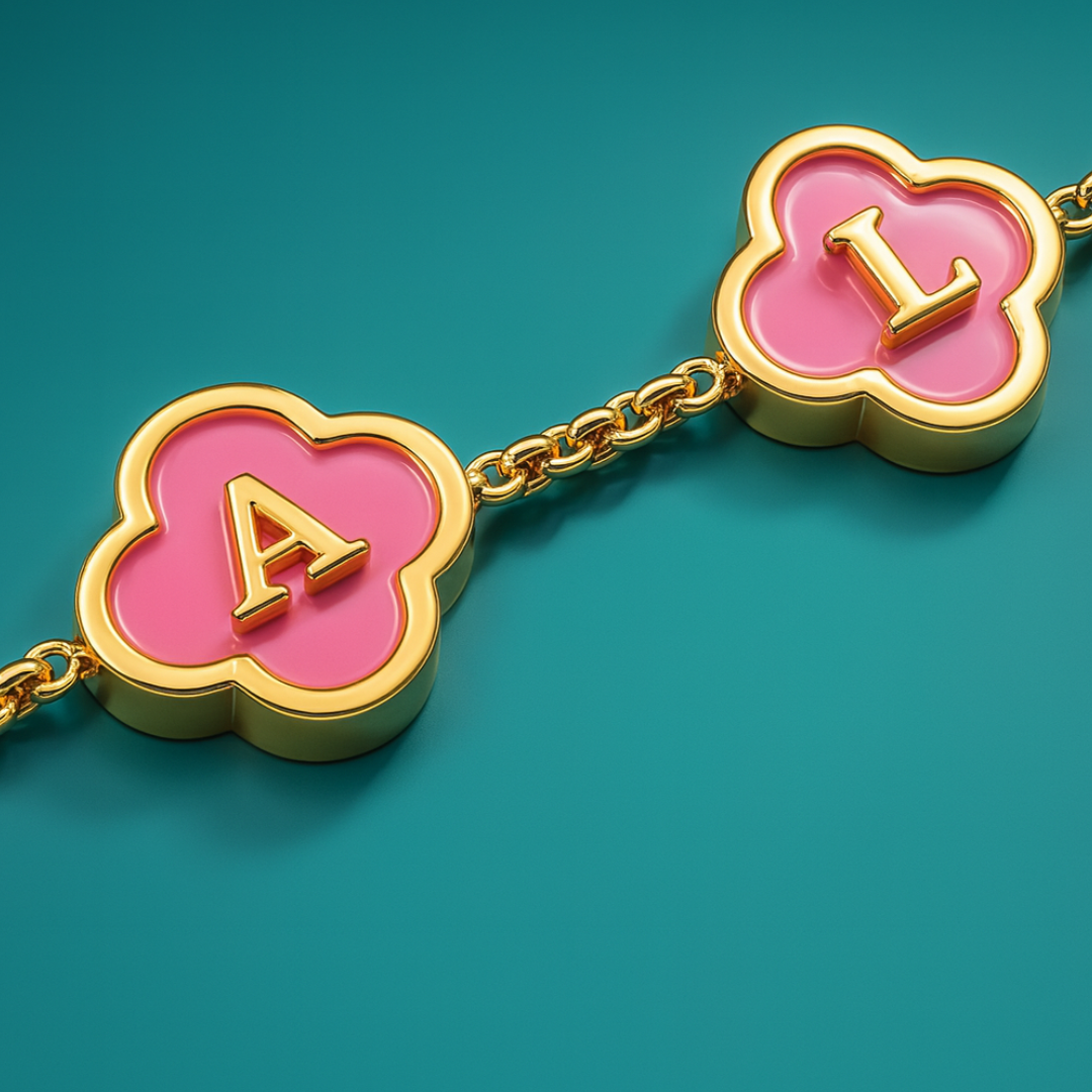 Kasparina Clover Bracelet - Personalised Pink Clover Name Bracelet