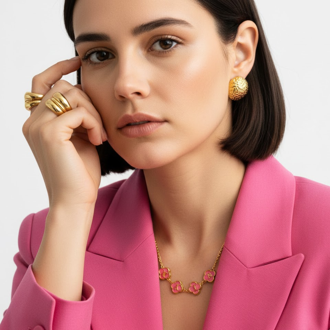 Maya Personalised Pink Clover Name Necklace