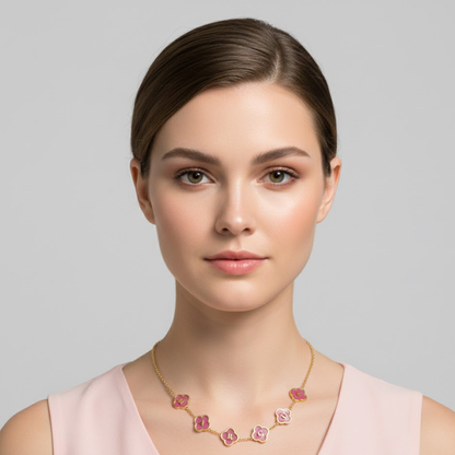 Maya Personalised Pink Clover Name Necklace